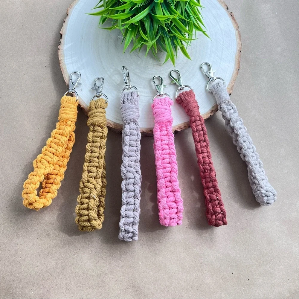 Boho Handcrafted Macrame Wristlet Brick color Keychain